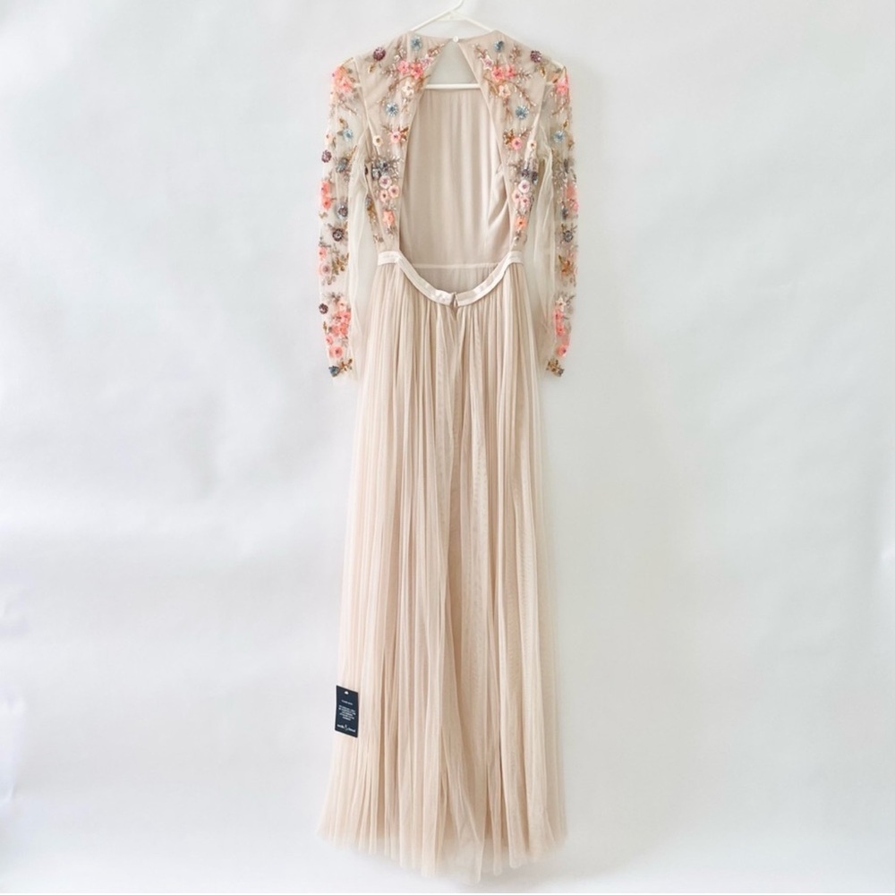 Needle & Thread Floral Embroidered Maxi Dress in Cream and Pink - Picture 8 of 14